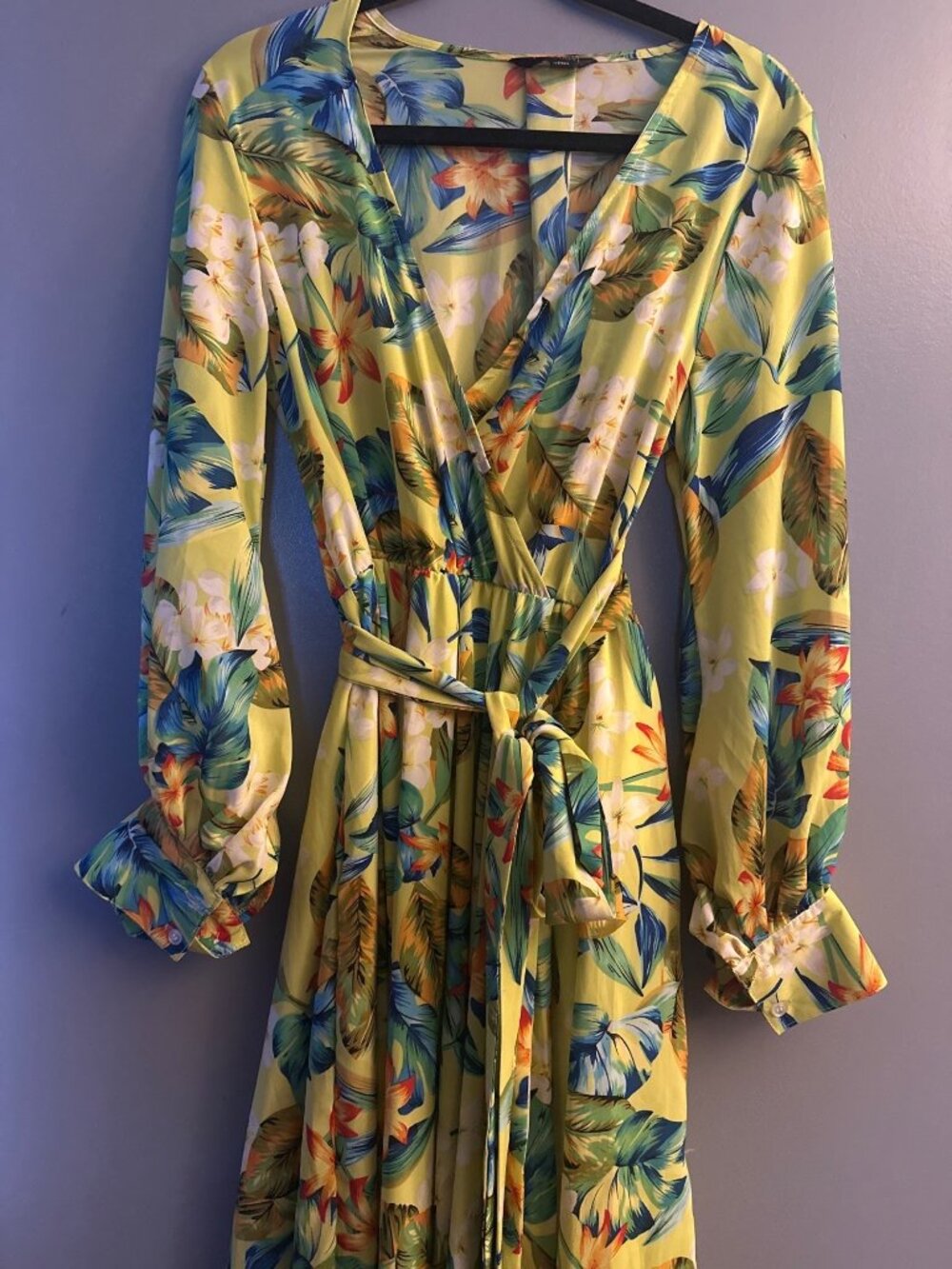 HAODUOYI Womens XL Tropical Floral Wrap Maxi Dress Cottagecore Quiet Glam